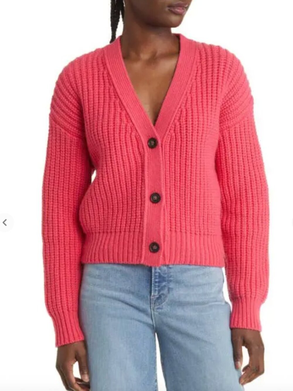 FRAME The 70s Cardigan 100% Merino Wool Chunky Knit Pop Rose Pink – Size L